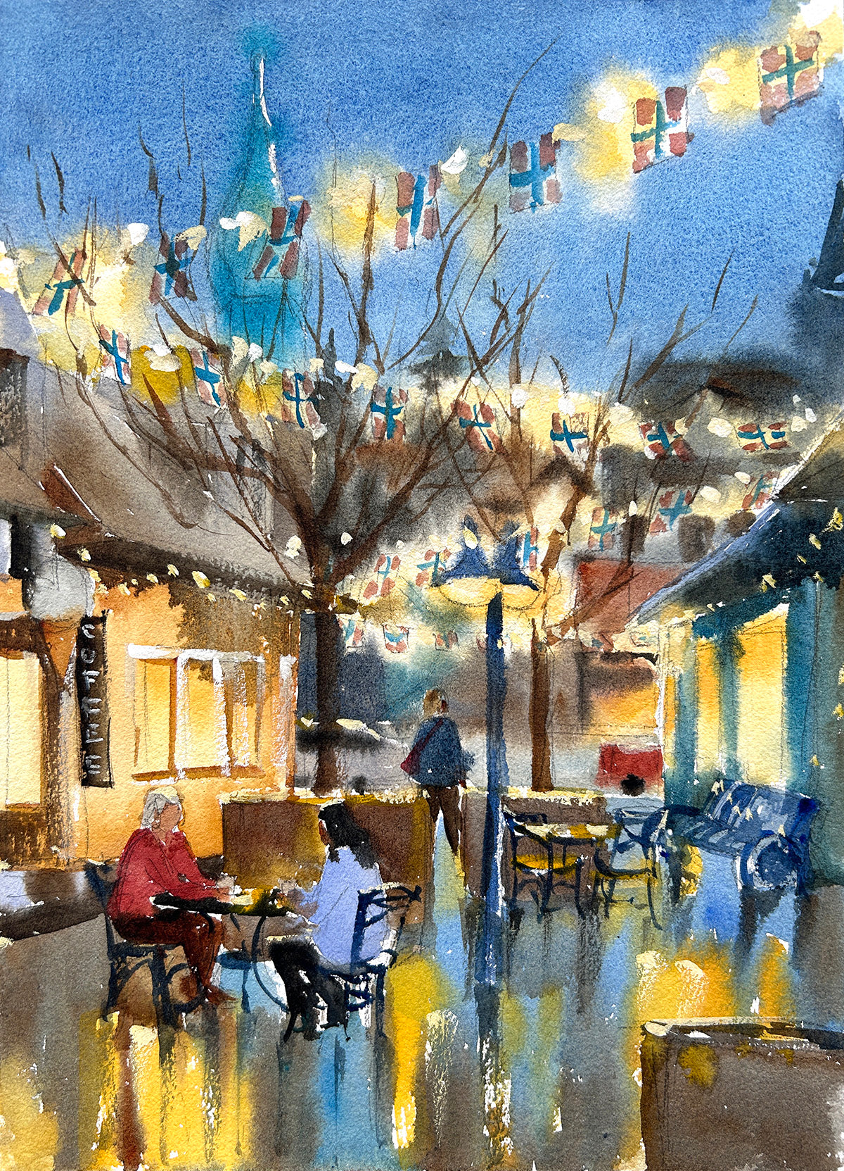Ina Xi - ***SOLD***Shops on Front St No.4, Original Watercolor, 13x17(framed)