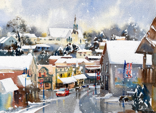 Ina Xi - Shops on Front St No.6, Original Watercolor, 17x13 (framed)