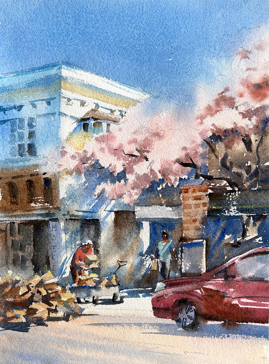 Ina Xi -Shops on Front Street No.7, Original Watercolor, 11" x 14" framed