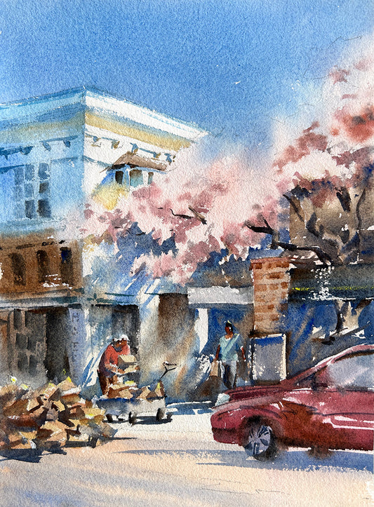 Ina Xi -Shops on Front Street No.7, Original Watercolor, 11" x 14" framed