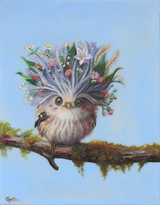 Prints available, original ***SOLD*** CARRIE GOLLER - Simone (Floriferous Collection, Wowl), Mixed Media - oil/encaustic 14x11 ***At Rehs Contemporary Galleries, NYC***
