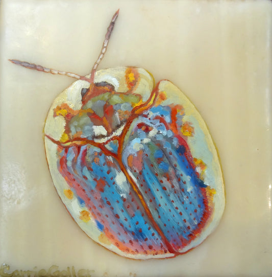 ***SOLD*** Carrie Goller - Skeletor, Encaustic & Mixed Media 5x5