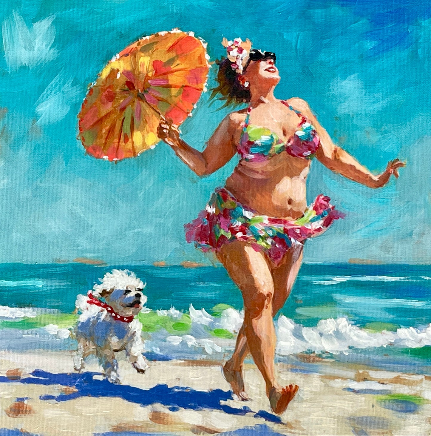 JANDI SMALL -Skipping with Skippy, Oil on Canvas panel, 12" x 12"