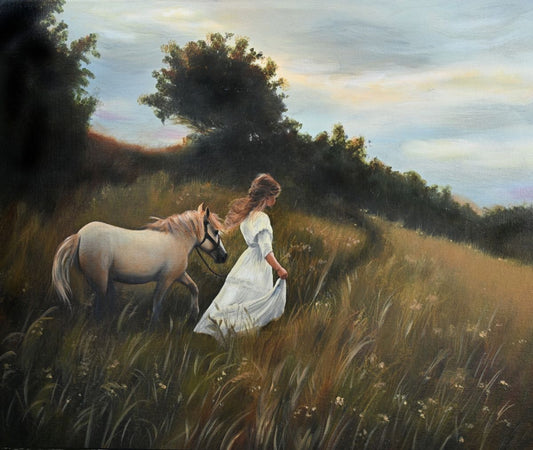 JANDI SMALL - The Path Through the Whispering Grass Led her to Her Dream, Oil on Canvas with Wood Panel, 24x20