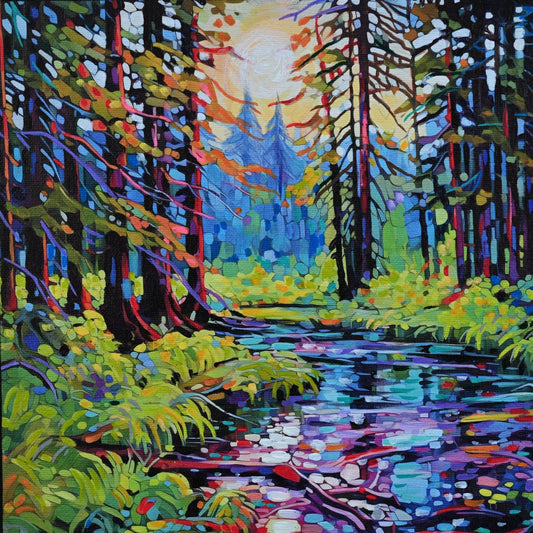 ***ON HOLD*** JANDI SMALL - At The Edge of the Rainforest, Olympic National Park, Oil on Canvas with Wood Panel, 10x10