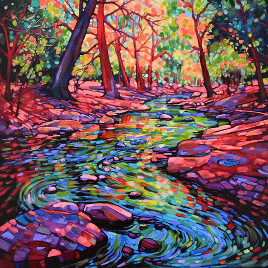 JANDI SMALL - A River Runs Through It, Oil on Canvas with Wood Panel, 12x12