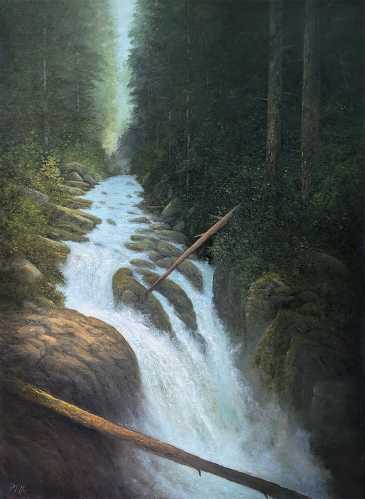 TIM PFEIFFER - Sol Duc Falls, oil on gallery wrapped canvas, 30x40 (framed)