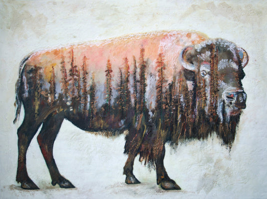 Prints available, original ***SOLD*** CARRIE GOLLER - Standing Bull, encaustic / mixed media - 30x40 (Copy)