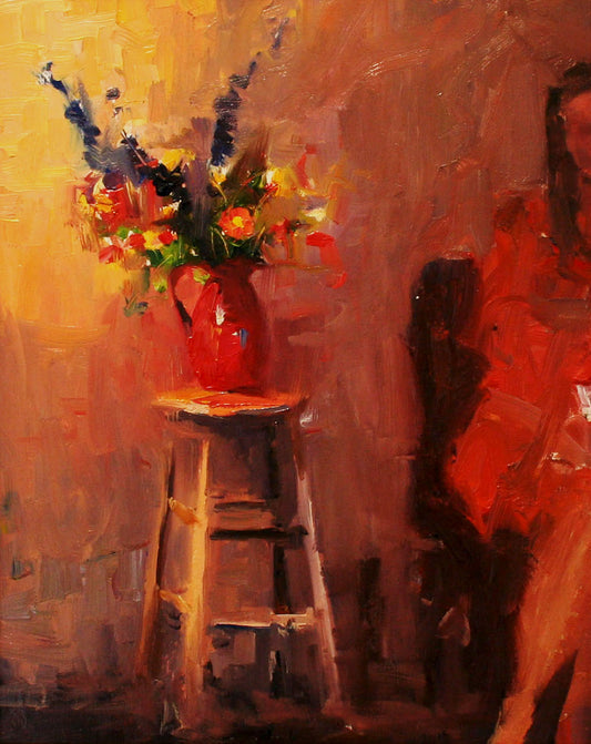 ***SOLD, Prints available*** ROBIN WEISS - Still Life with Girl - Oil - 10x8