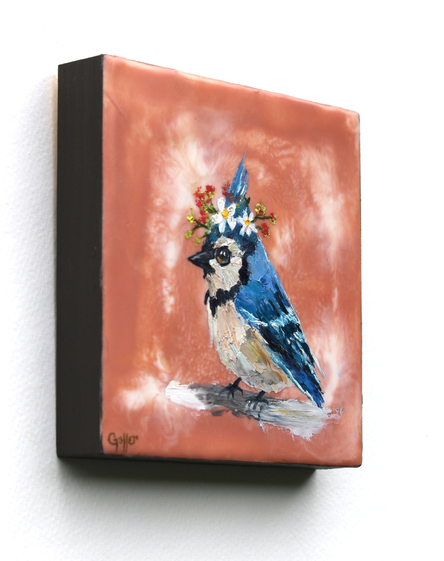 CARRIE GOLLER - Floriferous Bird Study 5 (Floriferous Collection), Mixed Media Oil/Encaustic, 5 x 5 ***At Abend Gallery, Denver, CO please inquire at (303) 355-0950***