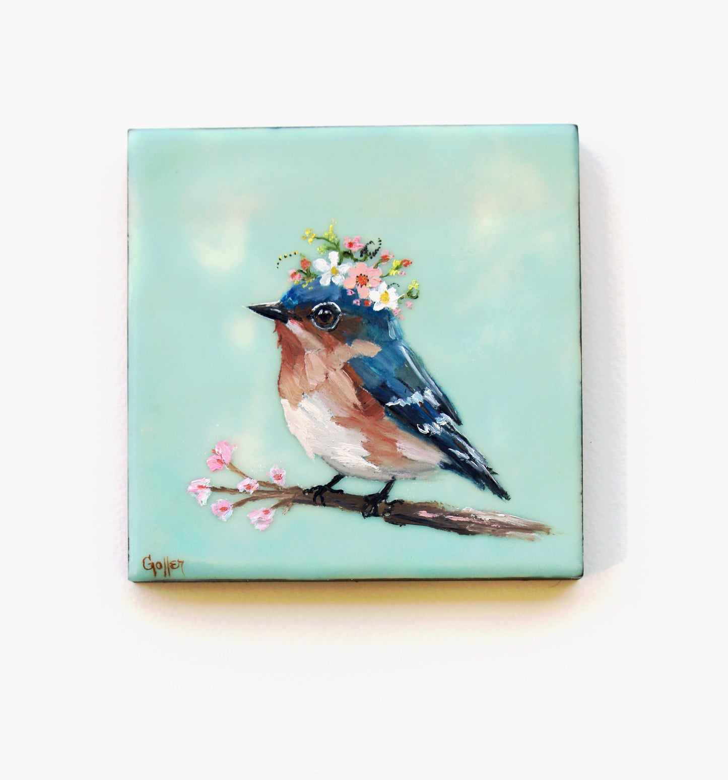 CARRIE GOLLER - Floriferous Bird Study 6 (Floriferous Collection), Mixed Media Oil/Encaustic, 5 x 5 ***At Abend Gallery, Denver, CO please inquire at (303) 355-0950***