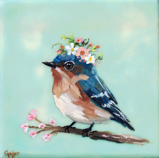 CARRIE GOLLER - Floriferous Bird Study 6 (Floriferous Collection), Mixed Media Oil/Encaustic, 5 x 5 ***At Abend Gallery, Denver, CO please inquire at (303) 355-0950***