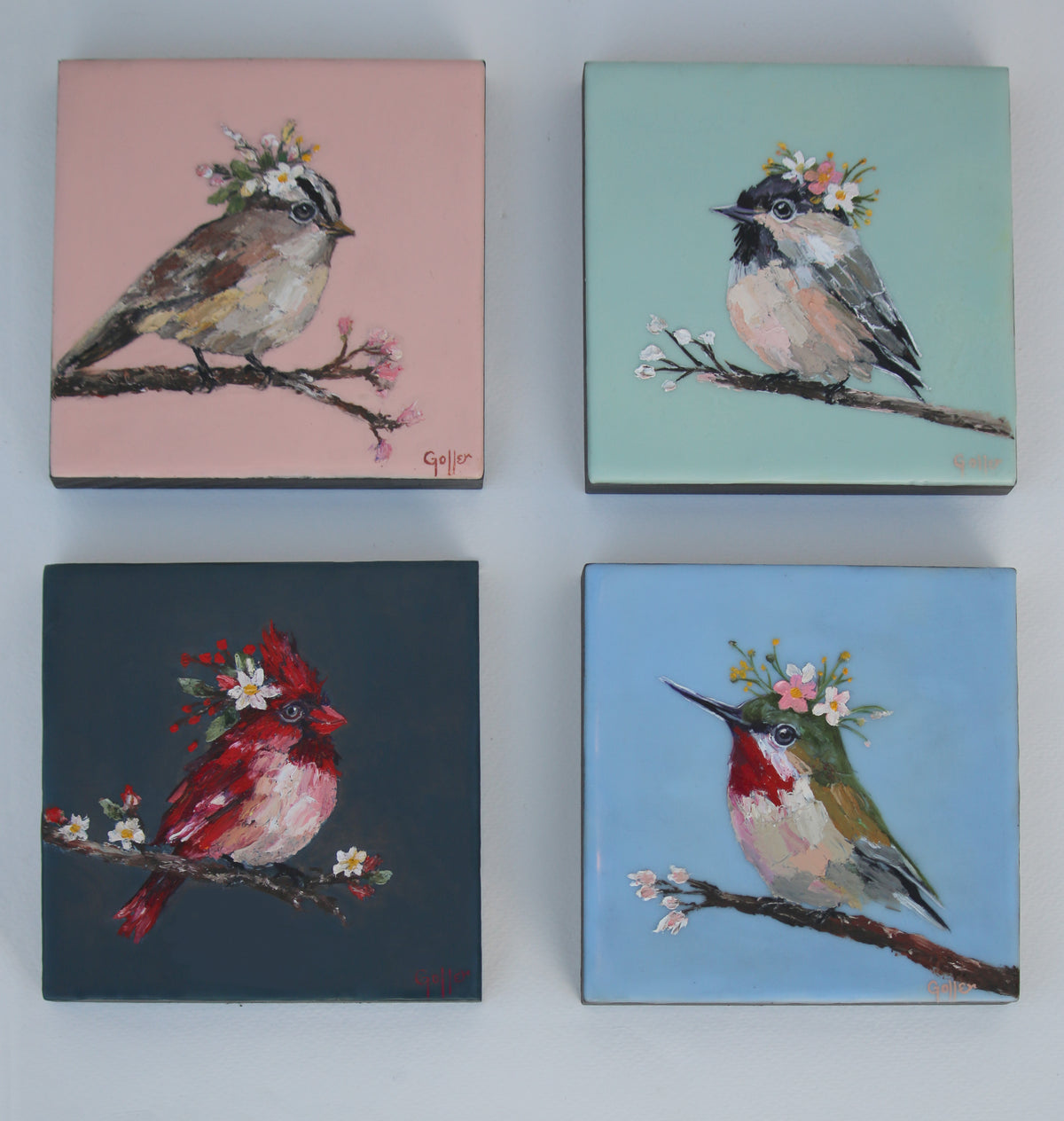 CARRIE GOLLER - Floriferous Bird Study 11 (Floriferous Collection), Mixed Media Oil/Encaustic, 5 x 5 (framed)