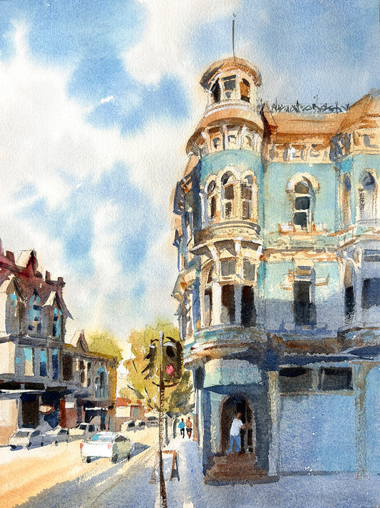 Ina Xi - Summertime in Port Townsend, original watercolor, 13x17 (framed)