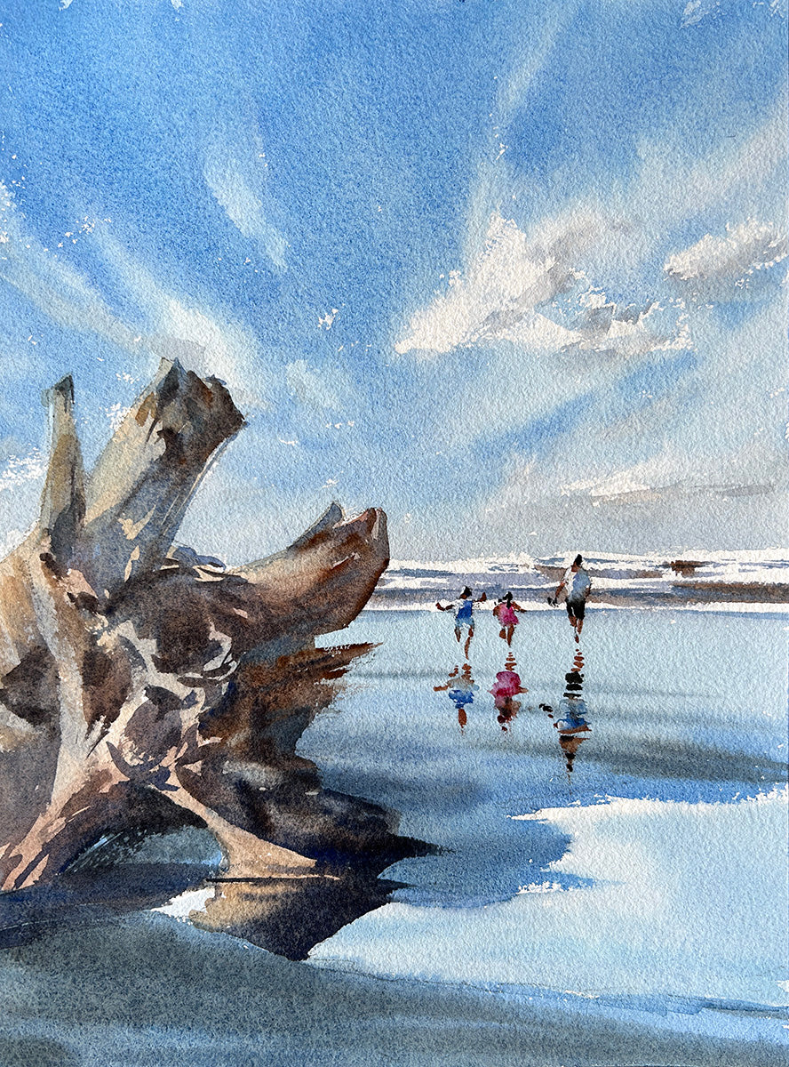 Ina Xi - Ocean Shores Summer, Original watercolor, 14x11 framed
