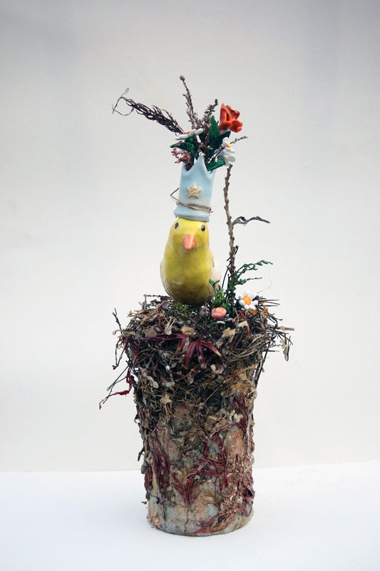 ***SOLD*** Carrie Goller - The Pope of Hope, Sculpture clay and encaustic mixed media 15x6