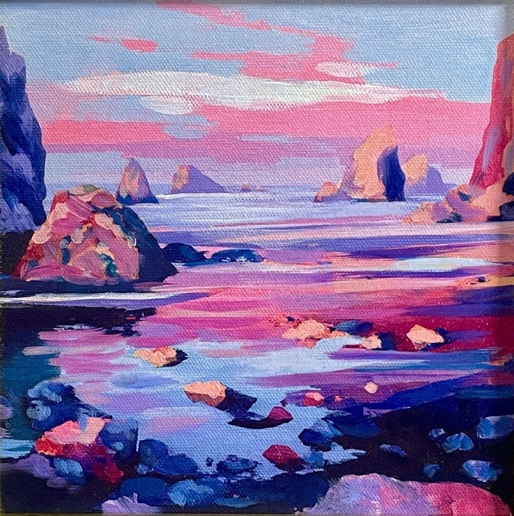 *** SOLD *** JANDI SMALL - The Seastacks of Shi-Shi Beach, Oil on Canvas Panel, 9-1/2" x 9-1/2"