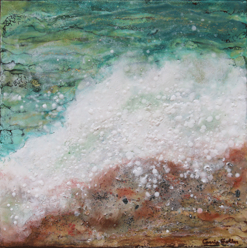 Prints available, original ***SOLD*** Carrie Goller - Tidal - Encaustic/mixed media 15x15