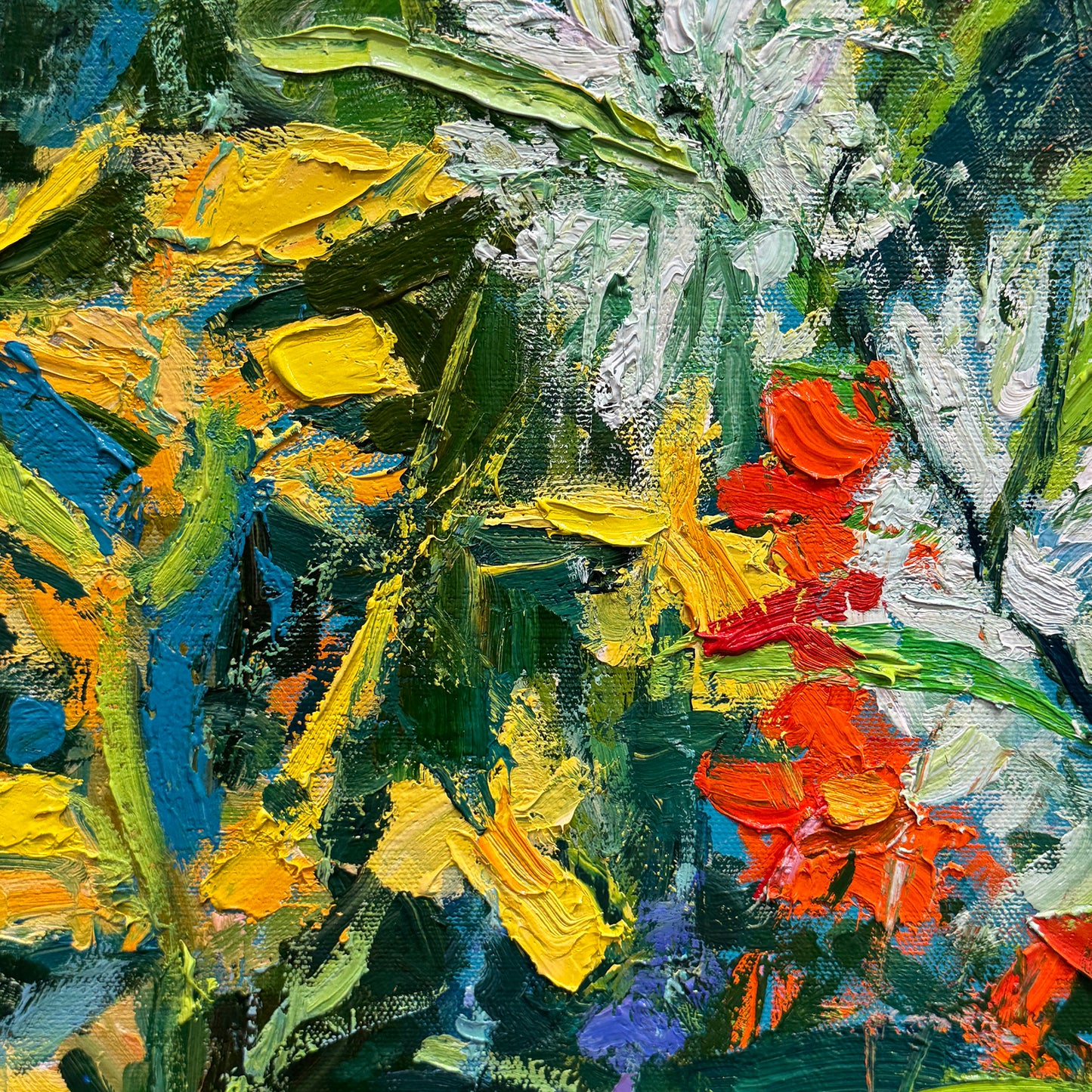 ***SOLD *** BRIAN MAHIEU - - Island Garden--Tithonia and Cleome, Oil, 36x36