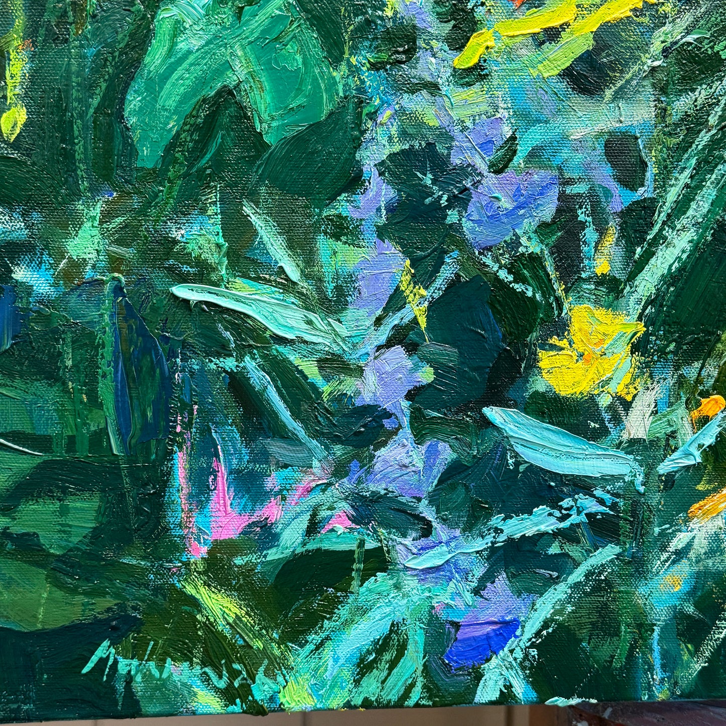 ***SOLD *** BRIAN MAHIEU - - Island Garden--Tithonia and Cleome, Oil, 36x36