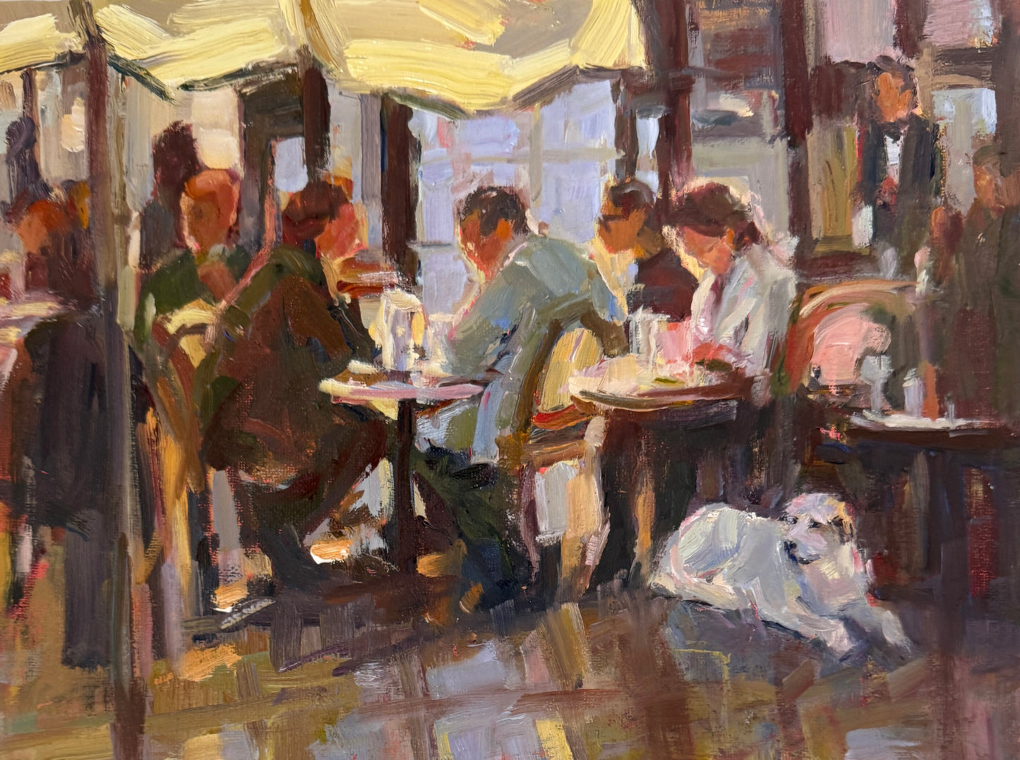 JEANNE EDWARDS - Twilight Cafe, oil on panel, 9x12  (framed)