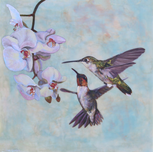 Prints available, original ***SOLD*** CARRIE GOLLER - Voyagers, encaustic/mixed media 20x20