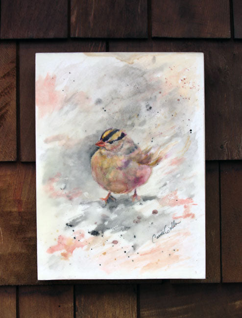 Prints available, original ***SOLD*** Windy - Encaustic/Watercolor original on wood panel 12x9