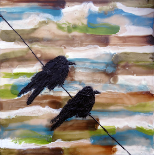 ***SOLD*** Carrie Goller - Wired 3 - Encaustic  - 12x12x1