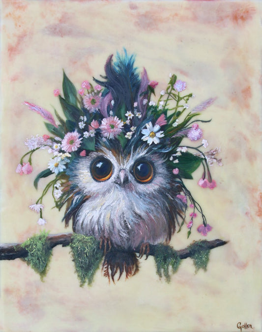 Prints available, original ***SOLD*** CARRIE GOLLER - Woodleigh (Floriferous Collection), Mixed Media - oil/encaustic 14x11 ***At Rehs Contemporary Galleries, NYC, please inquire at (212) 355-5710***