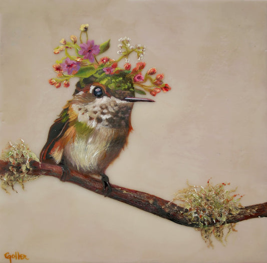Prints available, original ***SOLD***CARRIE GOLLER - Yvonne (Floriferous Collection), Mixed Media: Oil/Encaustic 8x8 ***At Jones & Terwilliger Galleries, Carmel, CA please inquire at (831) 626-9100***