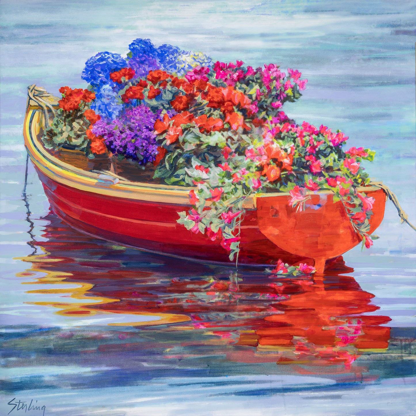 SYDNI STERLING - Flowers Afloat, original acrylic on canvas, 36x36