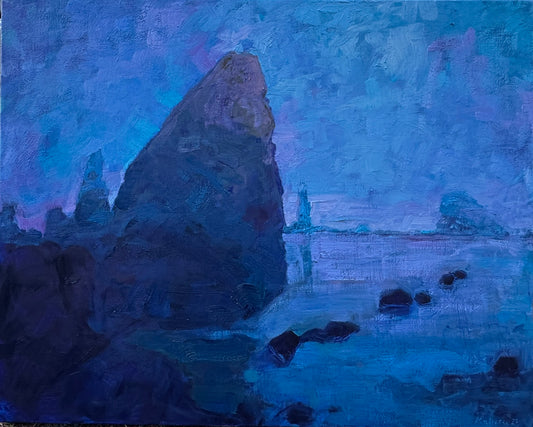 BRIAN MAHIEU - Waiting for Moonrise—Shi Shi Beach, Oil on gallery wrapped canvas, 24" X 30"