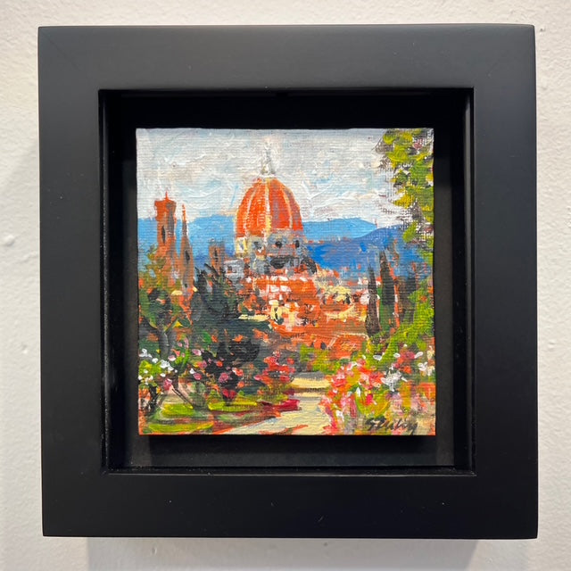 SYDNI STERLING - The Duomo from the Rose Garden -  Florence, original acrylic on canvas, 4”Wx 4”H (framed)