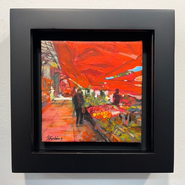 SYDNI STERLING -  Menton Marche-Southern France, original acrylic on canvas, 4”Wx 4”H (framed)