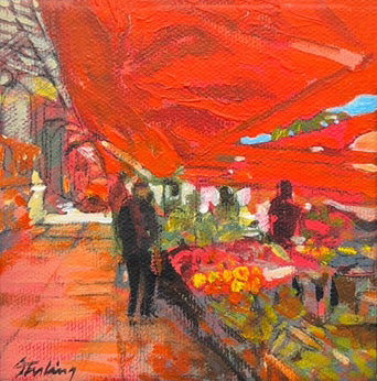 SYDNI STERLING -  Menton Marche-Southern France, original acrylic on canvas, 4”Wx 4”H (framed)