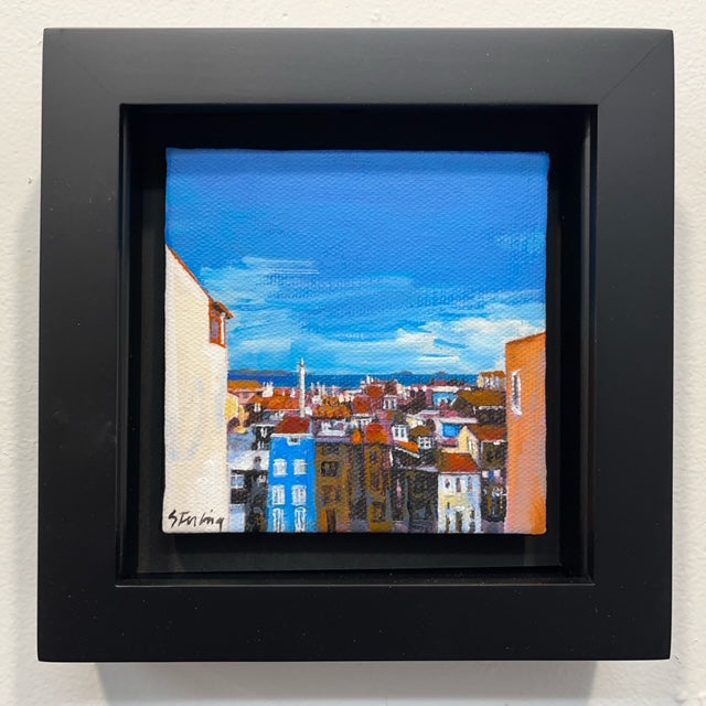 SYDNI STERLING - Traditional Yali Houses-Istanbul, original acrylic on canvas, 4”Wx 4”H (framed)