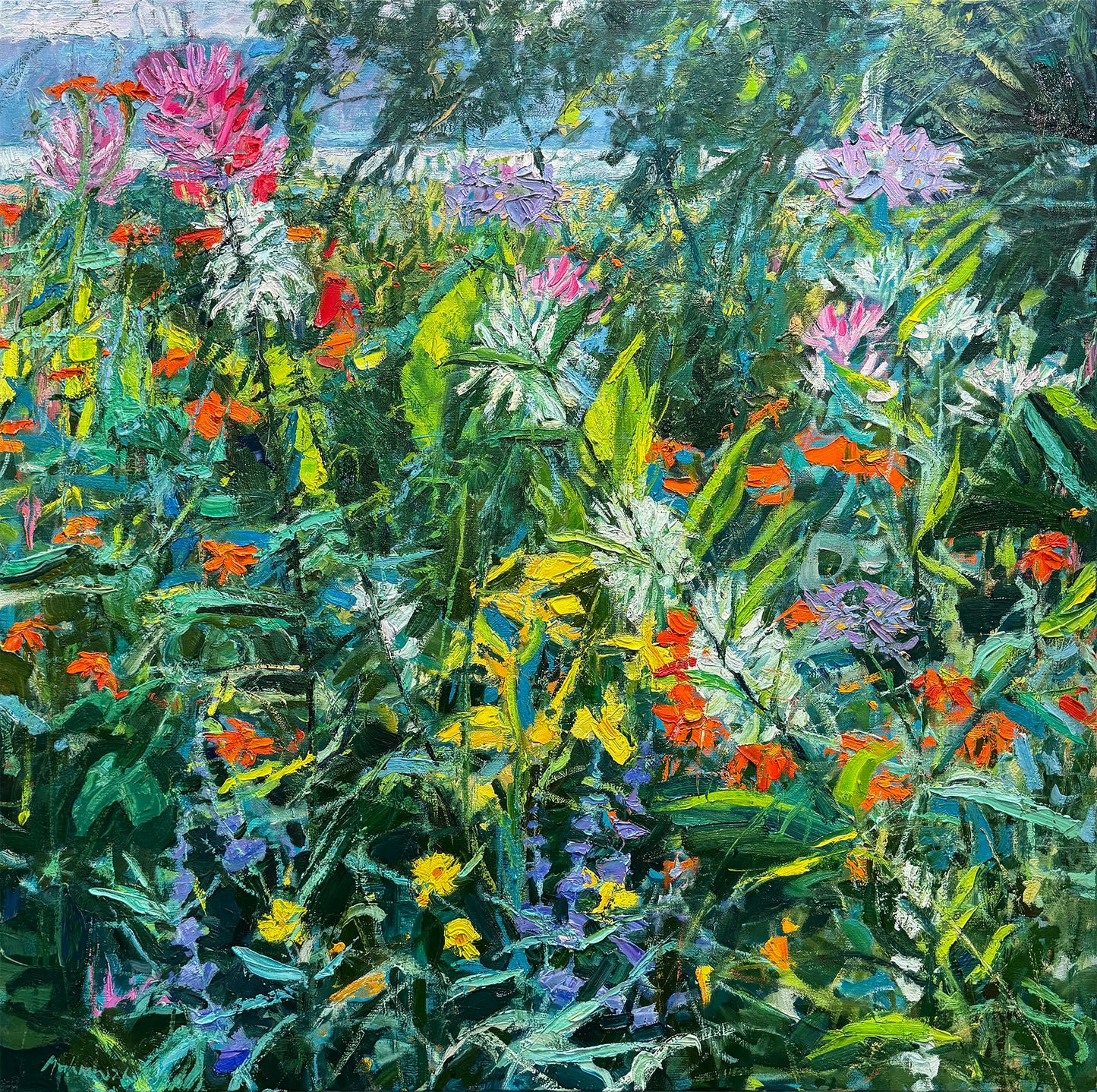 BRIAN MAHIEU - - Island Garden--Tithonia and Cleome, Oil, 36x36
